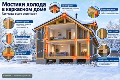 Мостики холода в каркасном доме: где чаще всего возникают