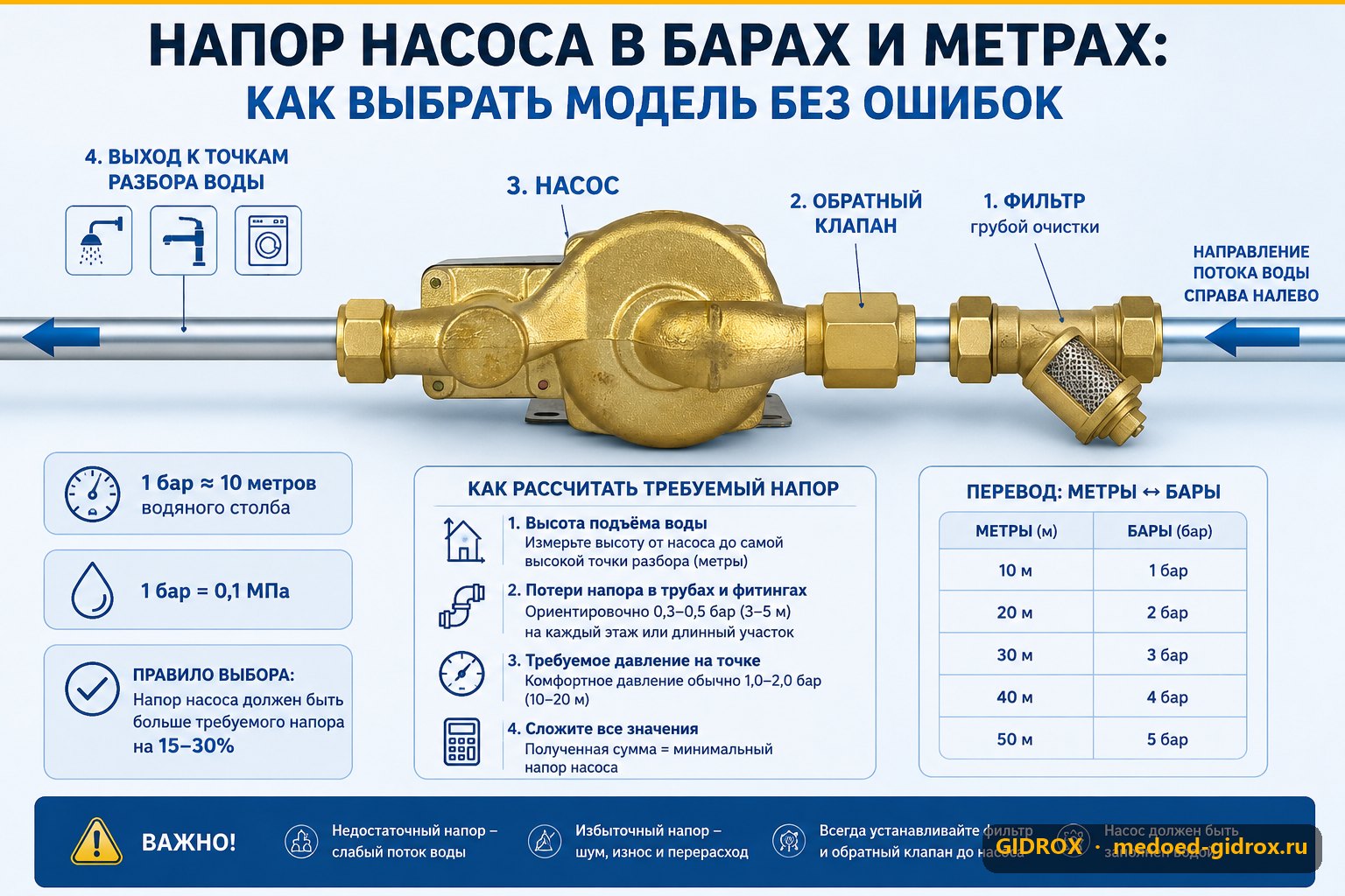 Напор насоса в барах и метрах: как выбрать модель без ошибок