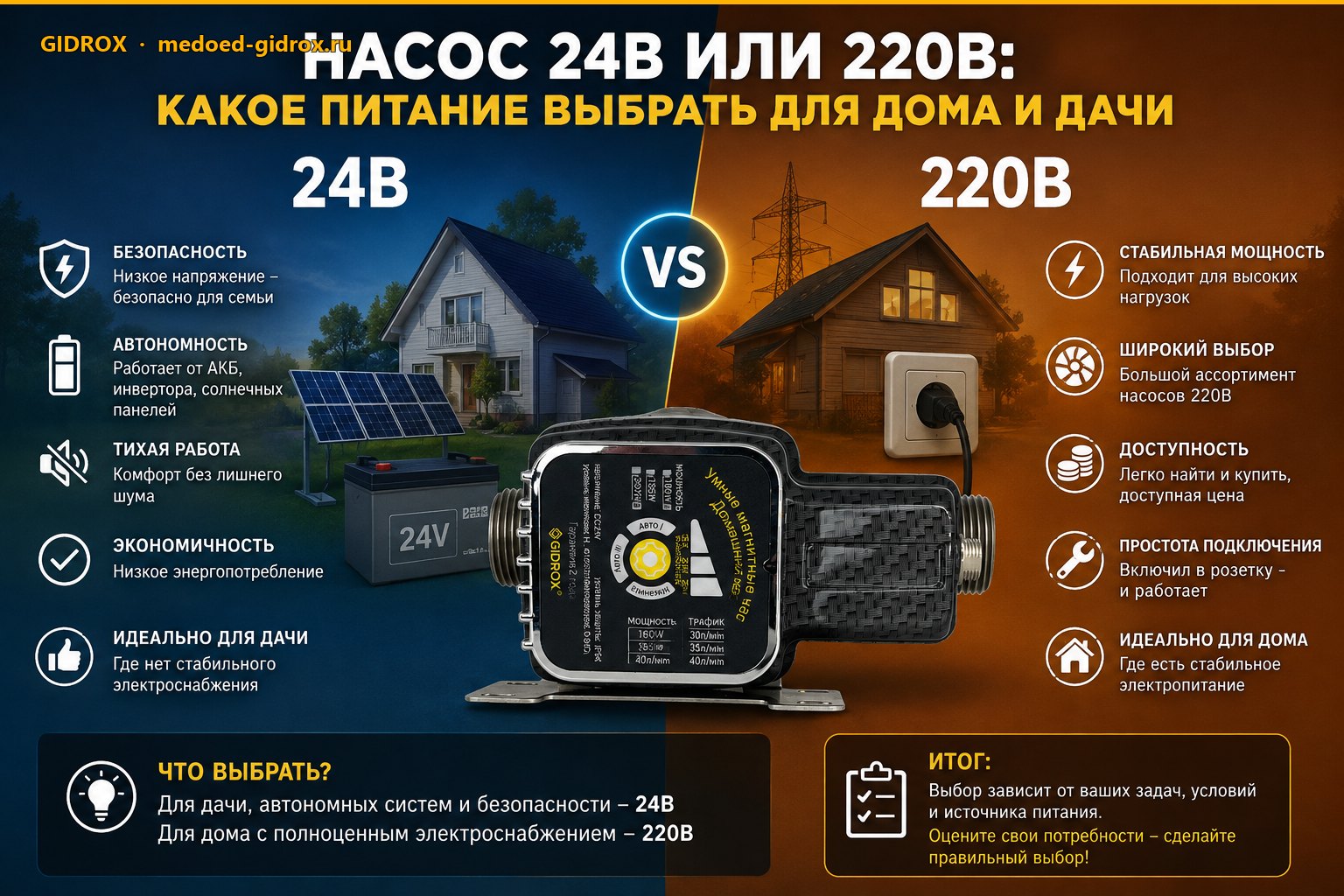 Насос 24В или 220В: какое питание выбрать для дома и дачи