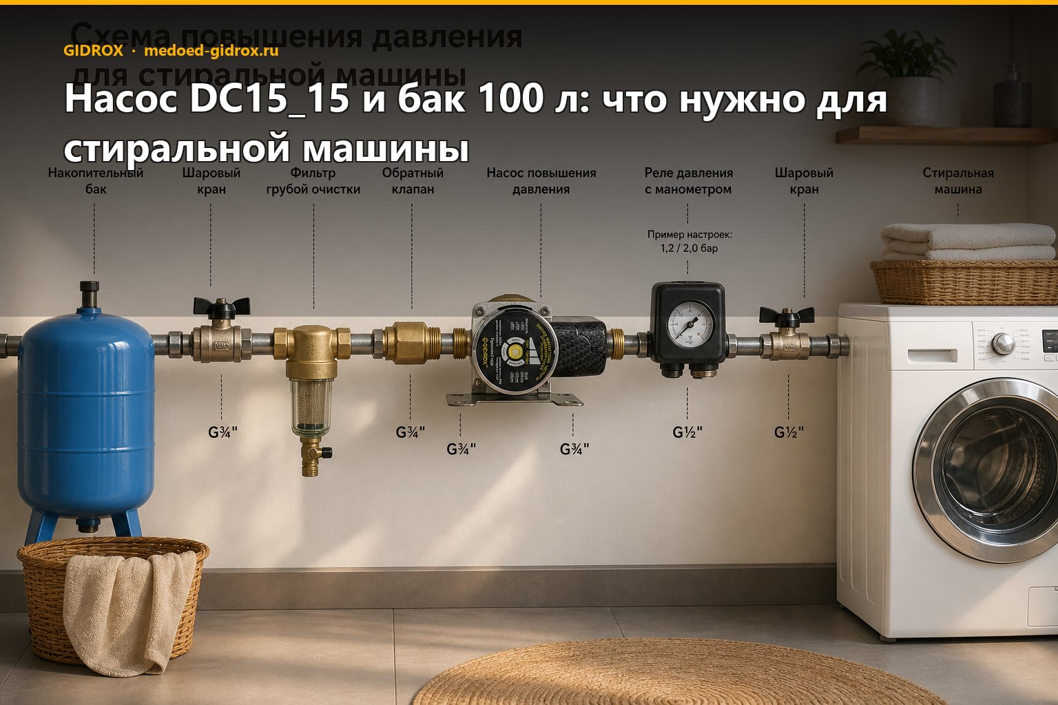 Насос DC15_15 и бак 100 л: что нужно для стиральной машины