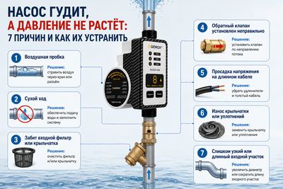 Насос гудит, а давление не растёт: 7 причин и как их устранить