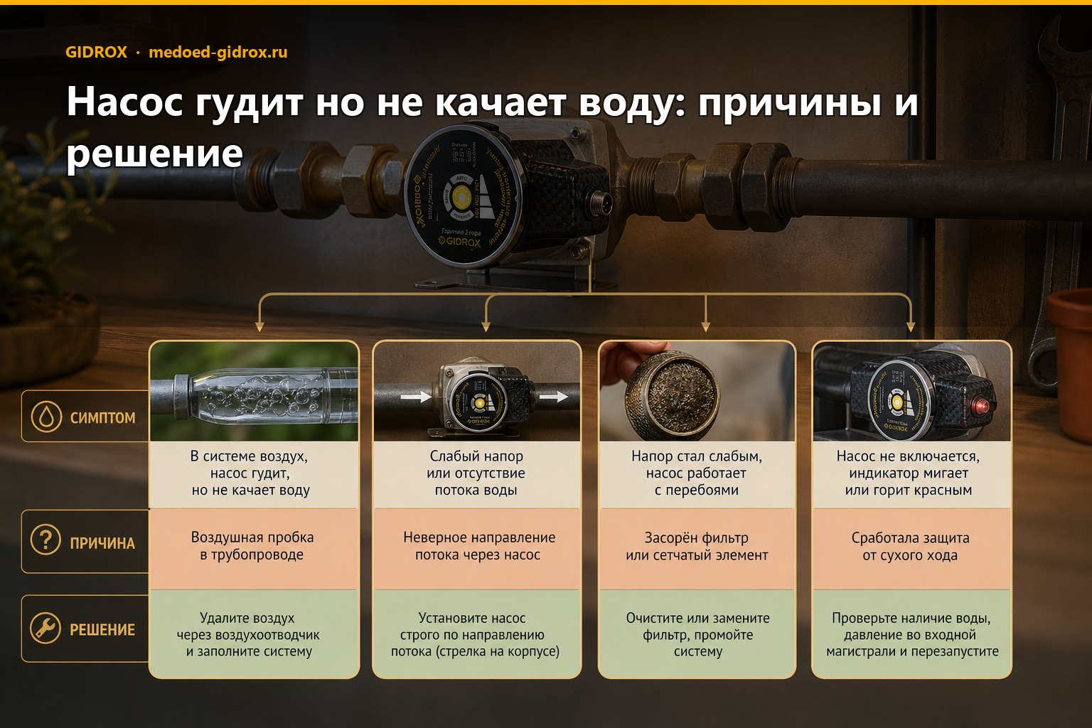 Насос гудит но не качает воду: причины и решение