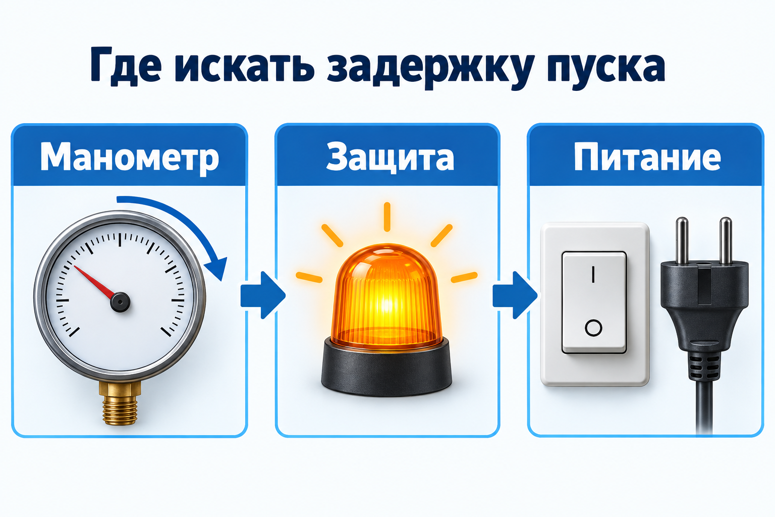 Порядок проверки: манометр, защита, питание.