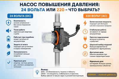 Насос повышения давления: 24 вольта или 220 - что выбрать