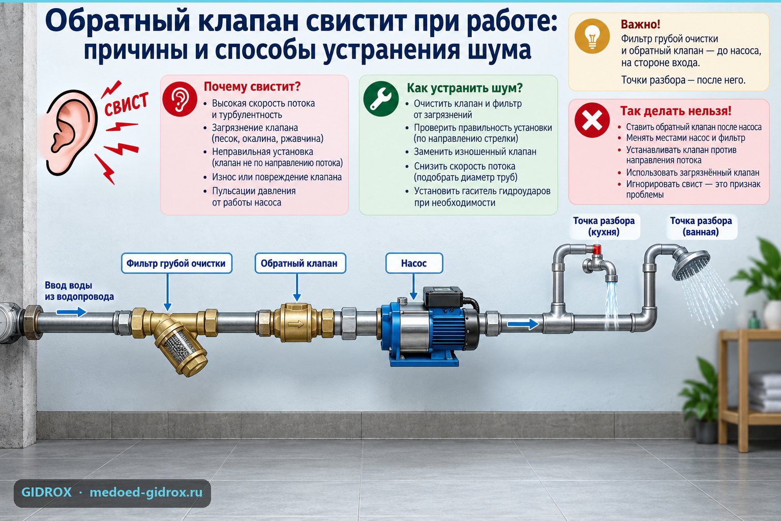 Обратный клапан свистит при работе: причины и способы устранения шума