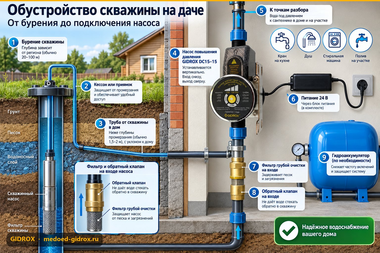 Обустройство скважины на даче: от бурения до подключения насоса
