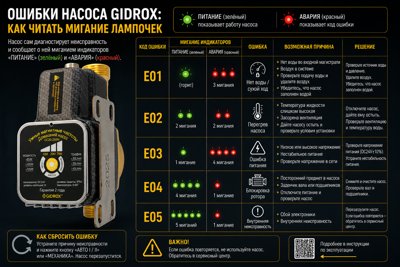 Ошибки насоса GIDROX: как читать мигание лампочек
