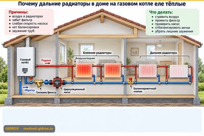 Почему дальние радиаторы в доме на газовом котле еле тёплые