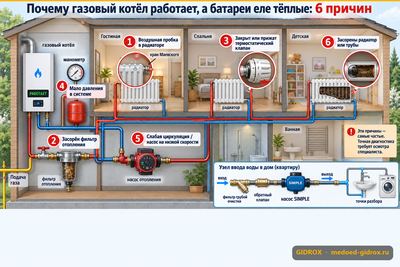 Почему газовый котёл работает, а батареи еле тёплые: 6 причин