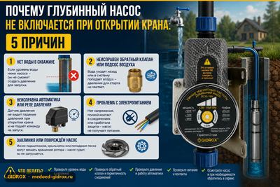 Почему глубинный насос не включается при открытии крана: 5 причин
