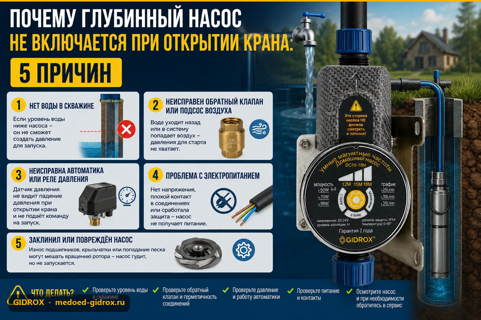 Почему глубинный насос не включается при открытии крана: 5 причин