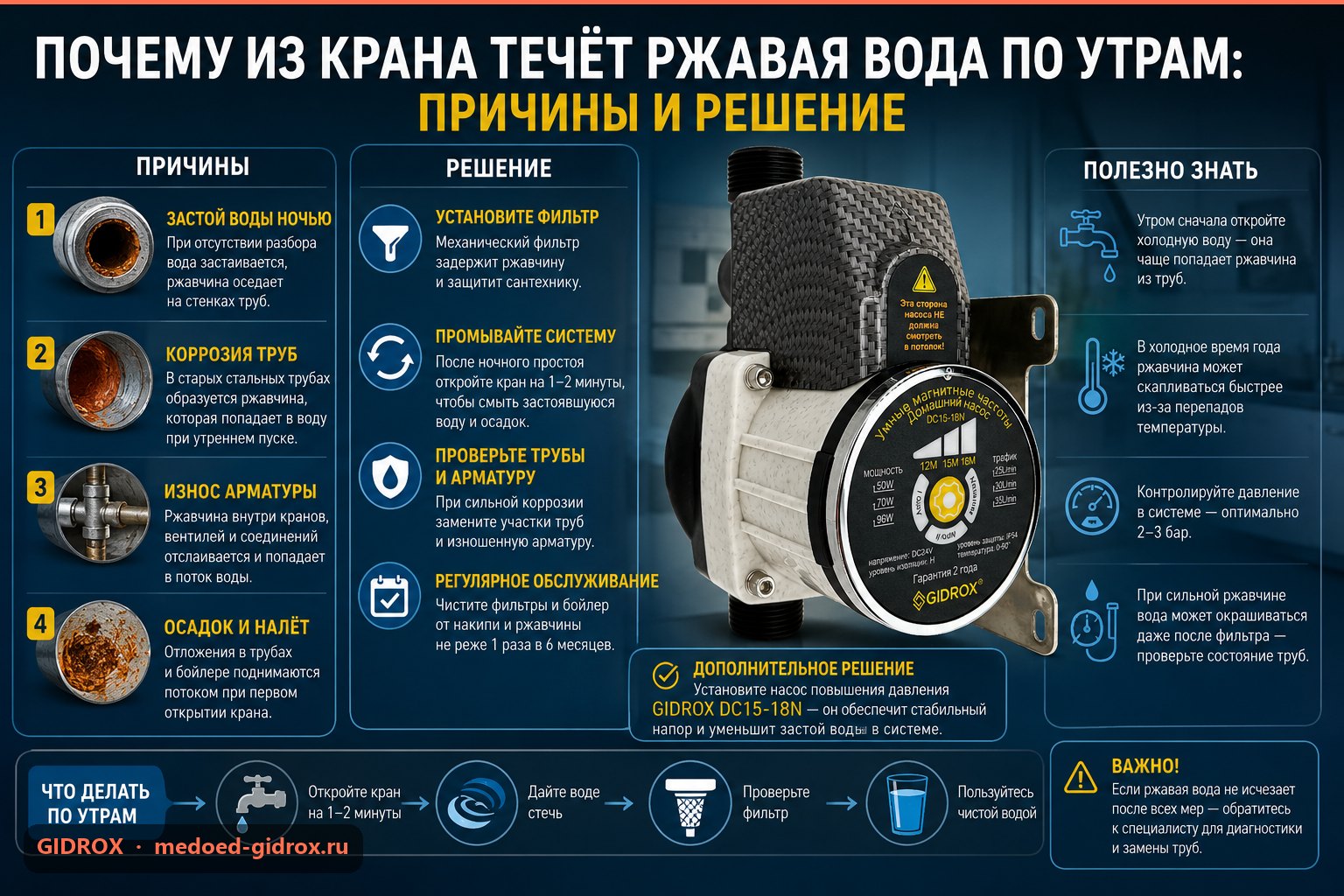 Почему из крана течёт ржавая вода по утрам: причины и решение