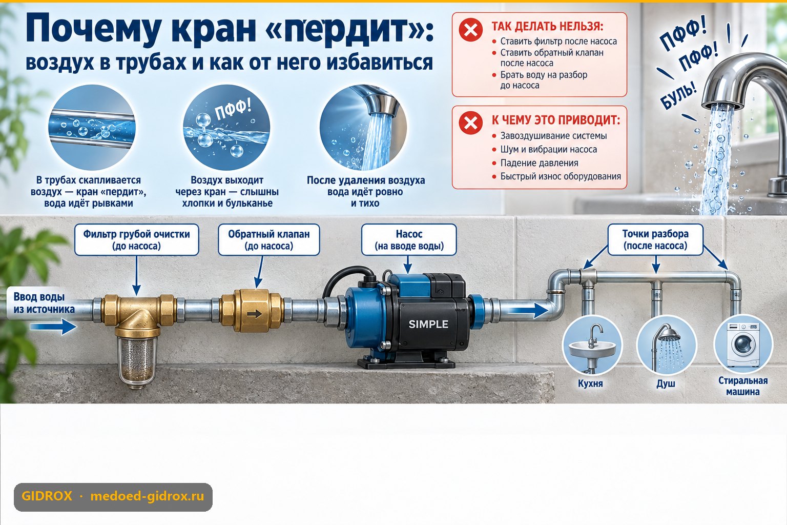 Почему кран «пердит»: воздух в трубах и как от него избавиться