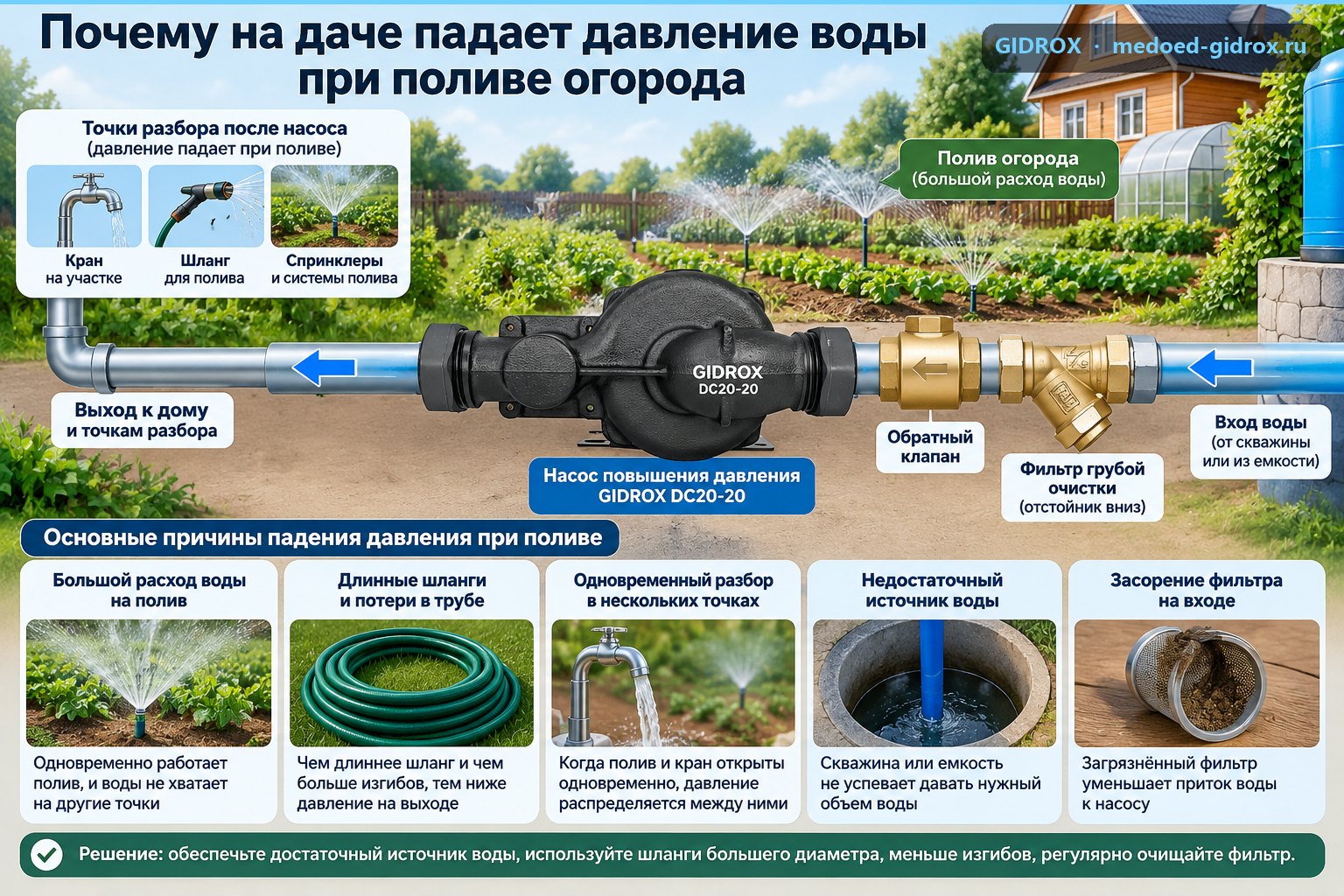 Почему на даче падает давление воды при поливе огорода