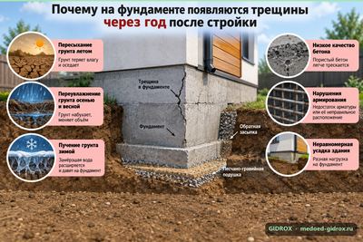 Почему на фундаменте появляются трещины через год после стройки