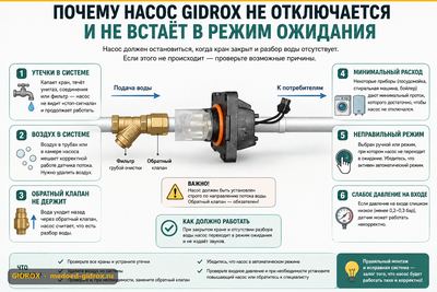 Почему насос GIDROX не отключается и не встаёт в режим ожидания