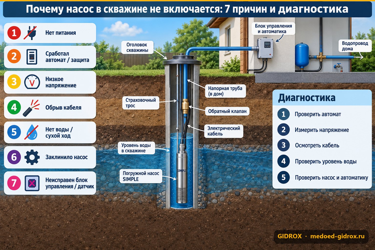 Почему насос в скважине не включается: 7 причин и диагностика