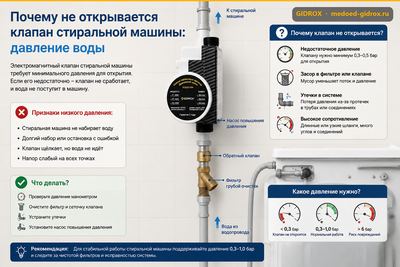 Почему не открывается клапан стиральной машины: давление воды