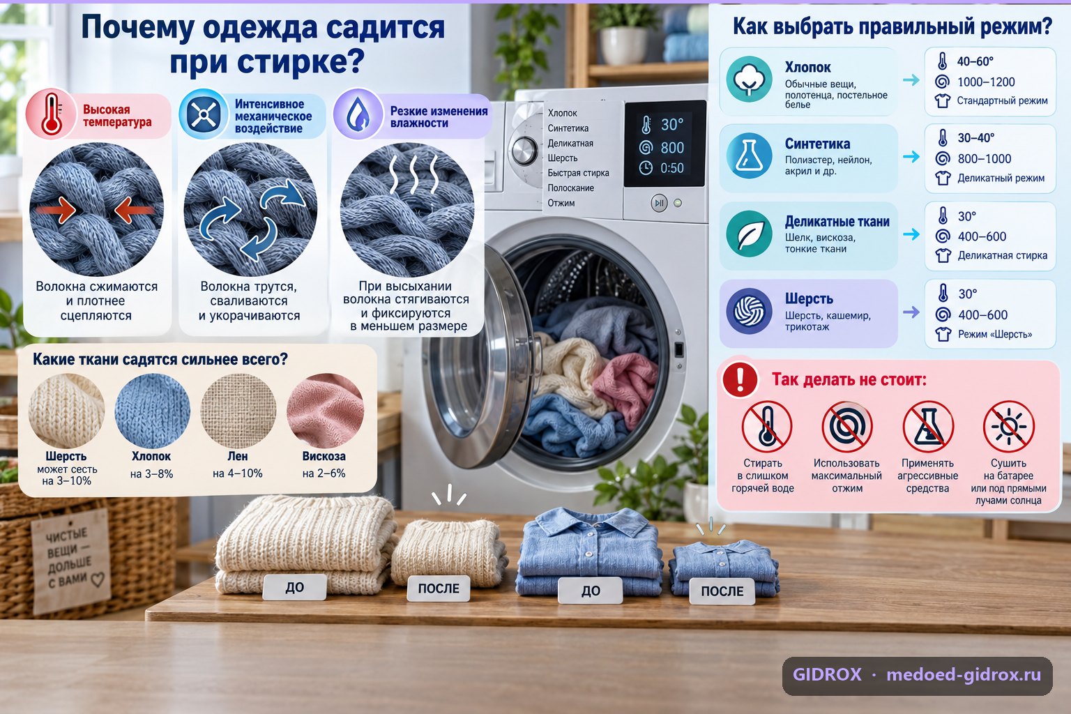 Почему одежда садится при стирке и как выбрать правильный режим