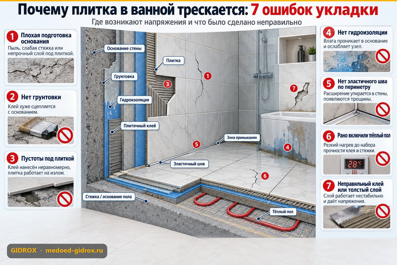 Почему плитка в ванной трескается: 7 ошибок укладки