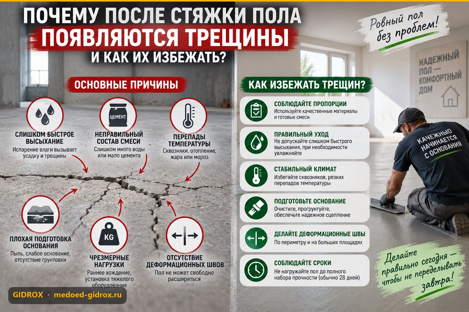 Почему после стяжки пола появляются трещины и как их избежать