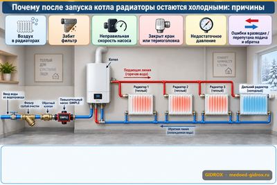 Почему после запуска котла радиаторы остаются холодными: причины