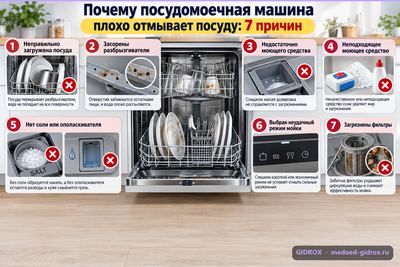Почему посудомоечная машина плохо отмывает посуду: 7 причин