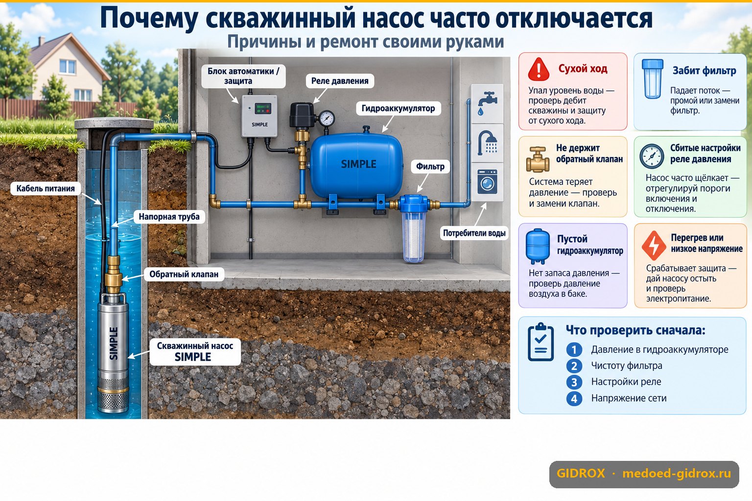 Почему скважинный насос часто отключается: причины и ремонт своими руками