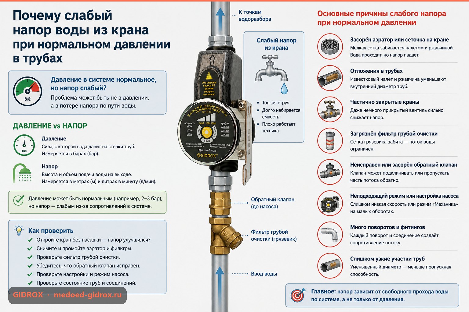Почему слабый напор воды из крана при нормальном давлении в трубах