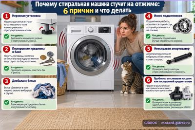 Почему стиральная машина стучит на отжиме: 6 причин и что делать