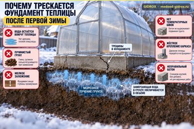 Почему трескается фундамент теплицы после первой зимы