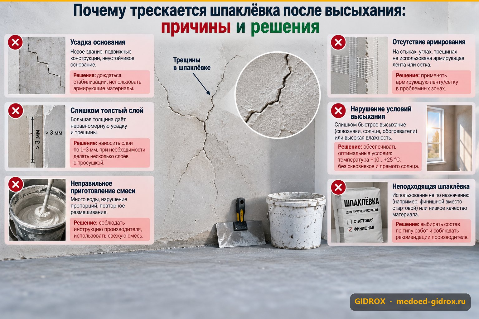Почему трескается шпаклёвка после высыхания: причины и решения