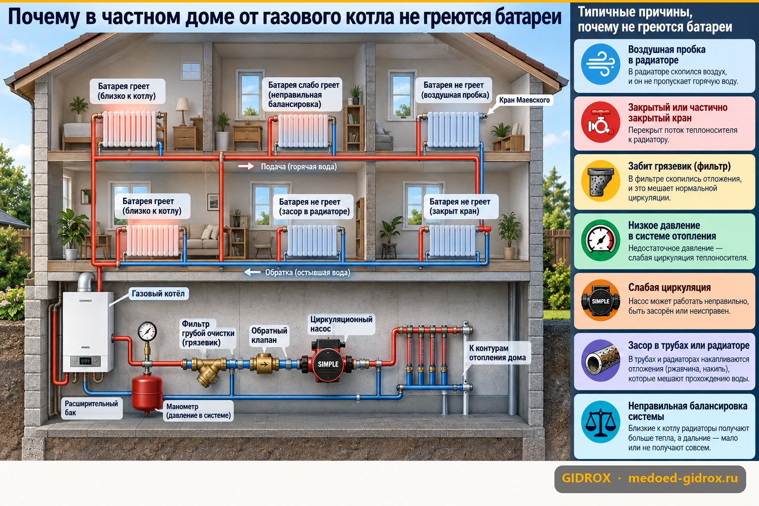 Почему в частном доме от газового котла не греются батареи