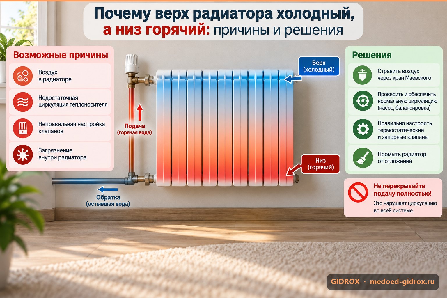 Почему верх радиатора холодный, а низ горячий: причины и решения