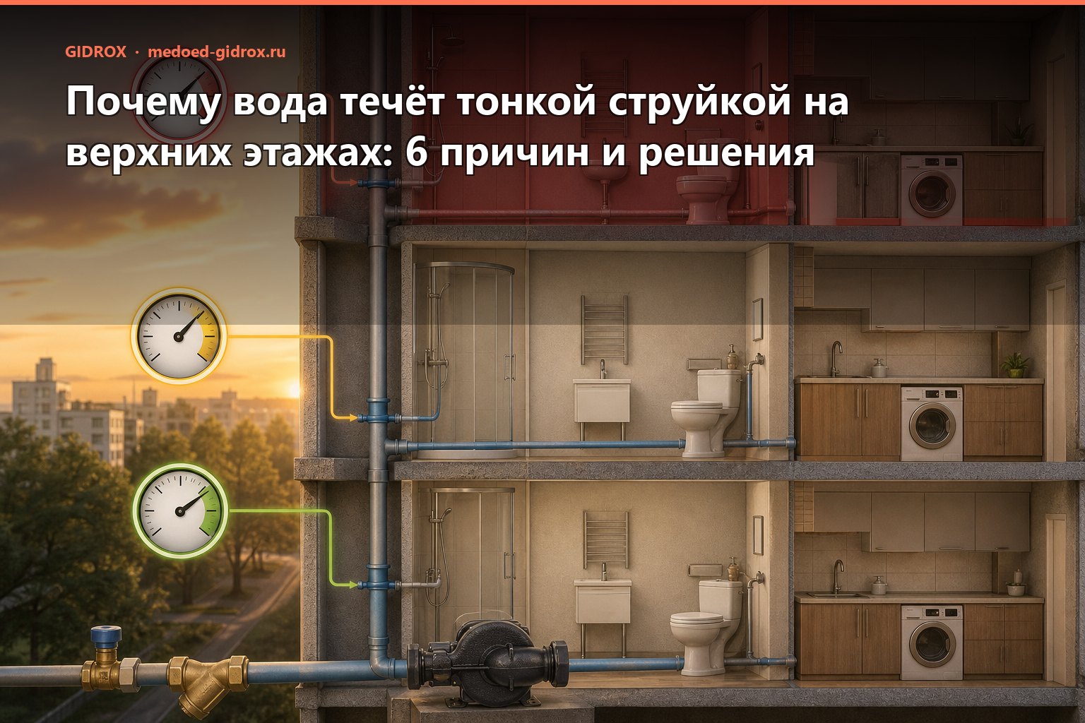 Почему вода течёт тонкой струйкой на верхних этажах: 6 причин и решения