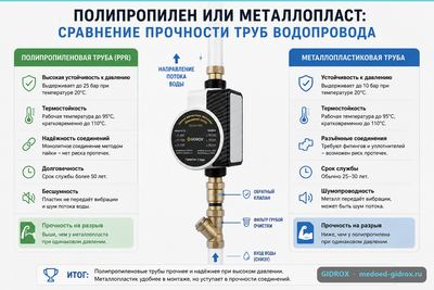 Полипропилен или металлопласт: сравнение прочности труб водопровода