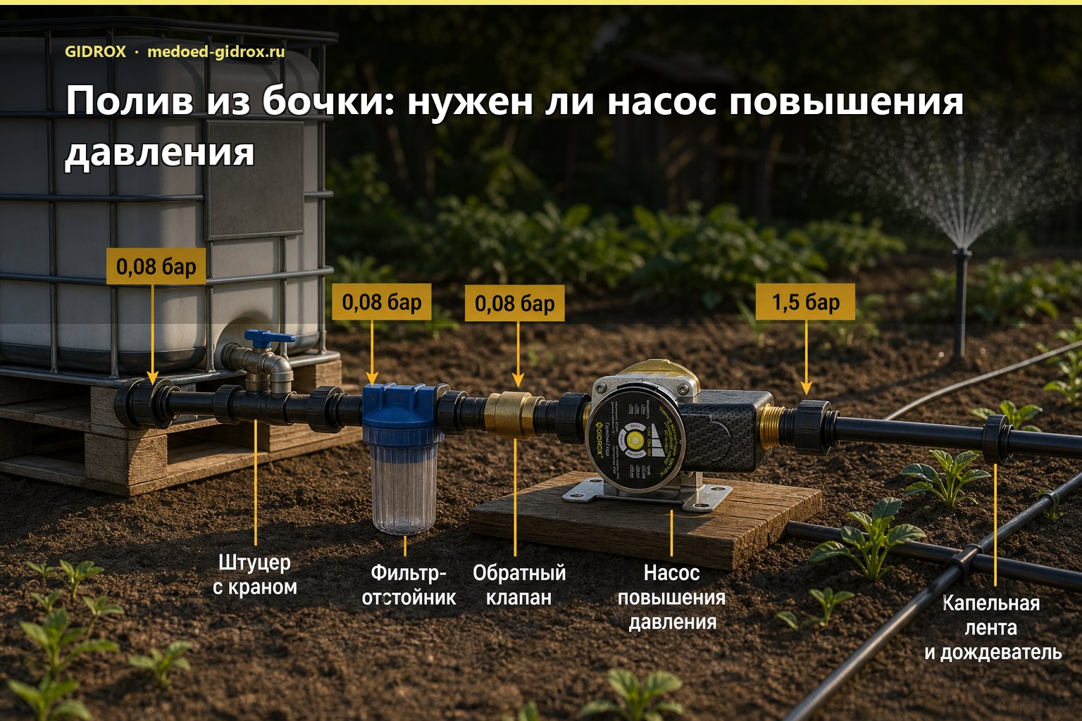 Полив из бочки: нужен ли насос повышения давления