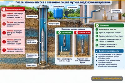 После замены насоса в скважине пошла мутная вода: причины и решение