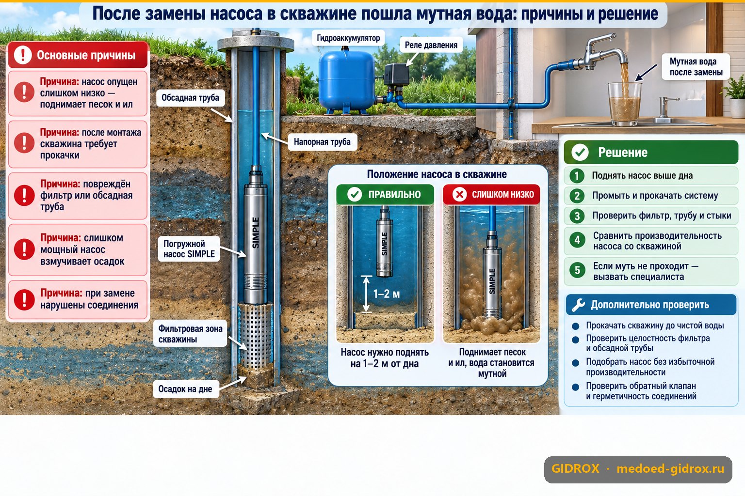 После замены насоса в скважине пошла мутная вода: причины и решение