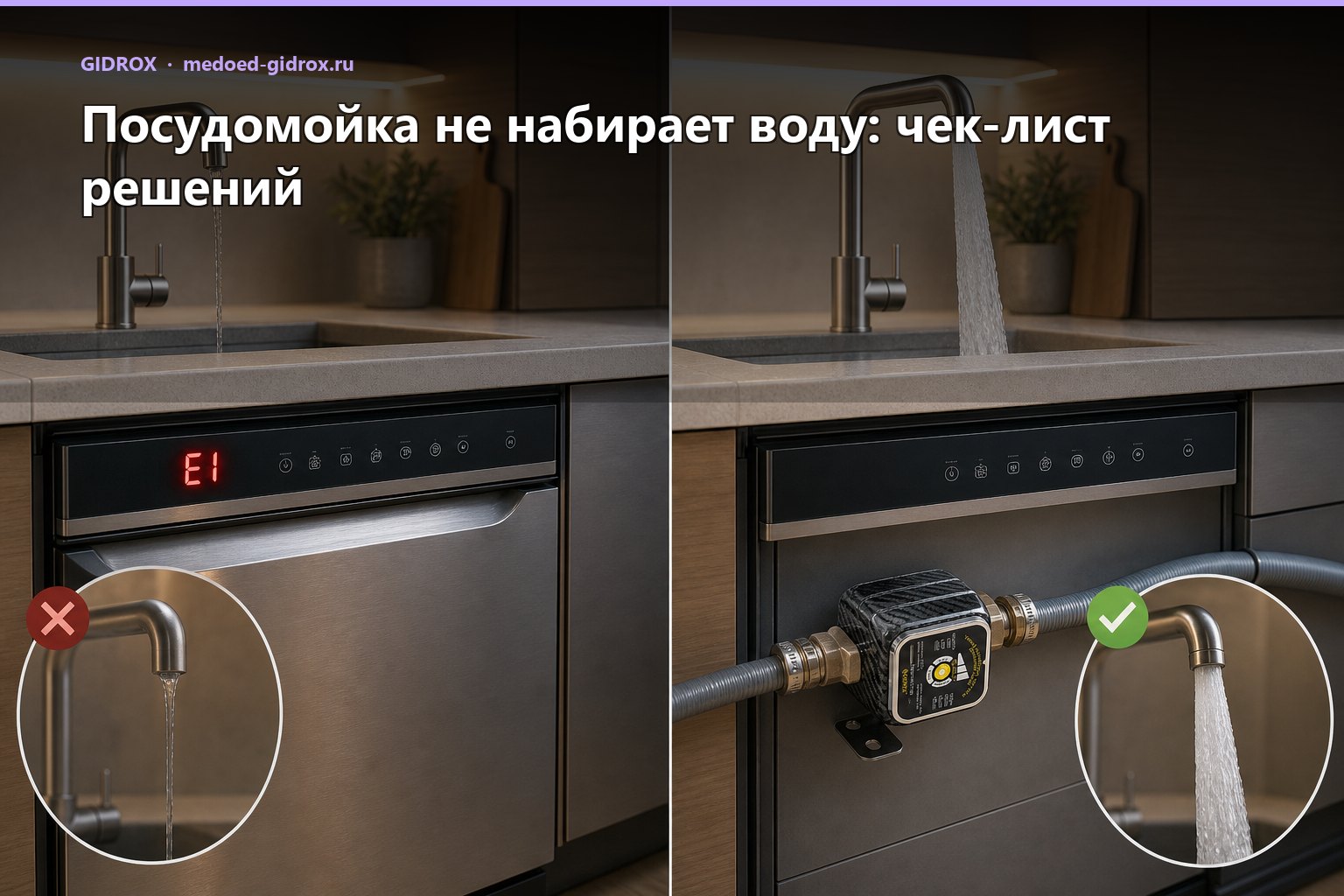 Посудомойка не набирает воду: чек-лист решений
