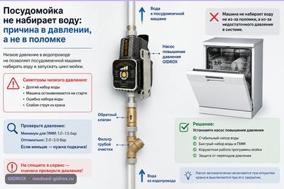 Посудомойка не набирает воду: причина в давлении, а не в поломке