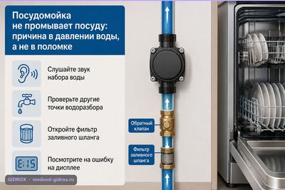 Посудомойка не промывает посуду: причина в давлении воды, а не в поломке
