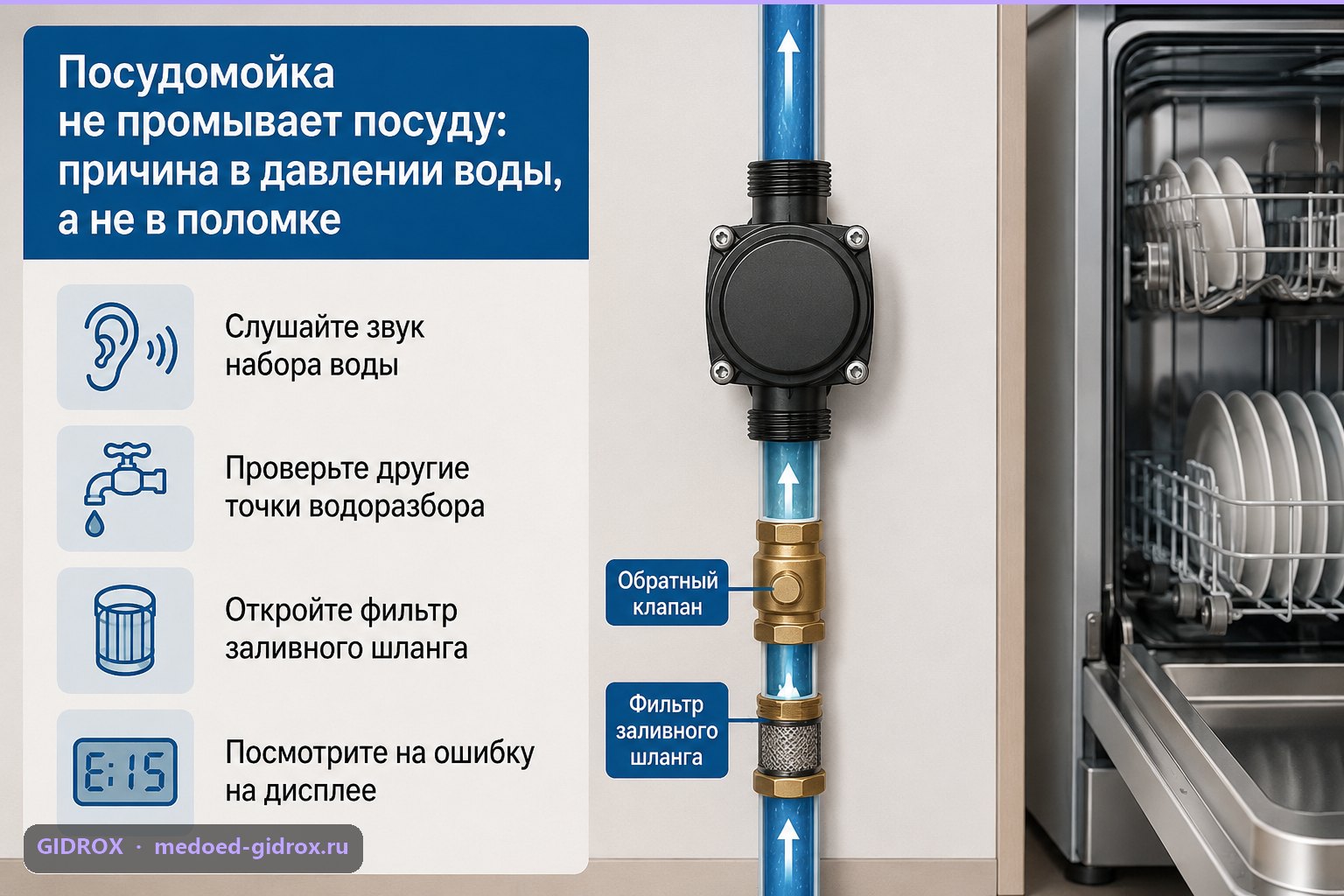 Посудомойка не промывает посуду: причина в давлении воды, а не в поломке