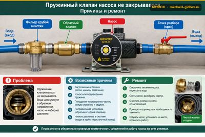 Пружинный клапан насоса не закрывается: причины и ремонт