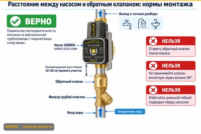 Расстояние между насосом и обратным клапаном: нормы монтажа