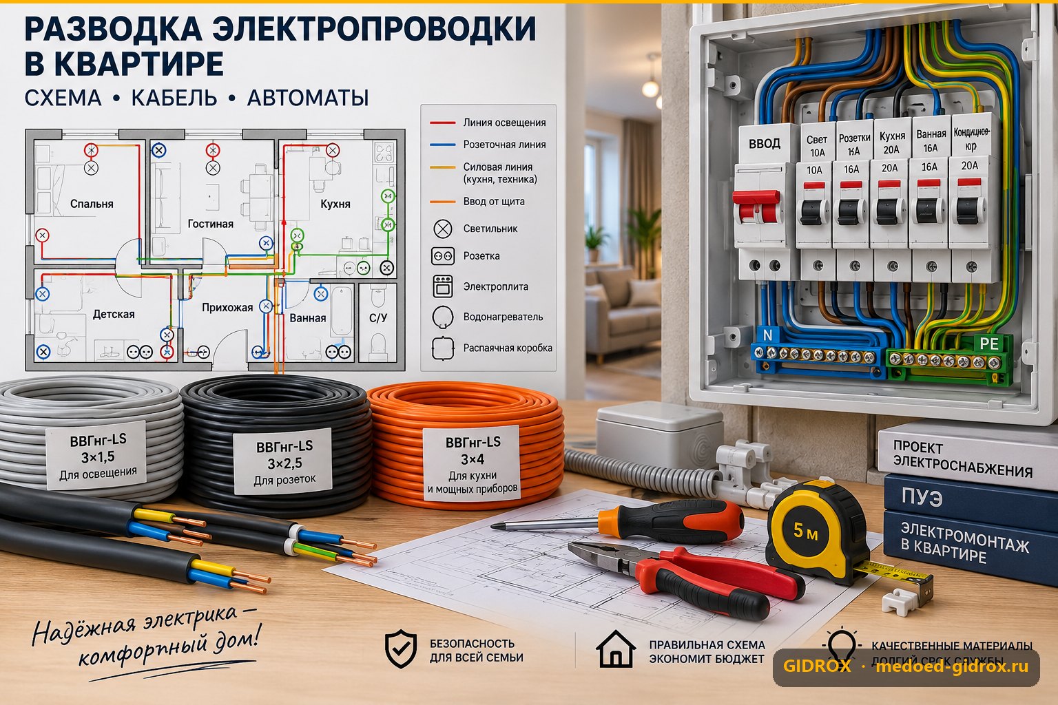 Разводка электропроводки в квартире: схема, кабель, автоматы