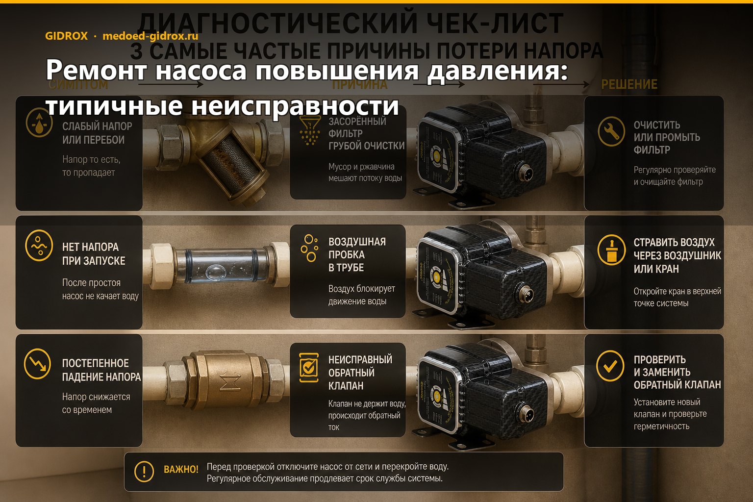 Ремонт насоса повышения давления: типичные неисправности