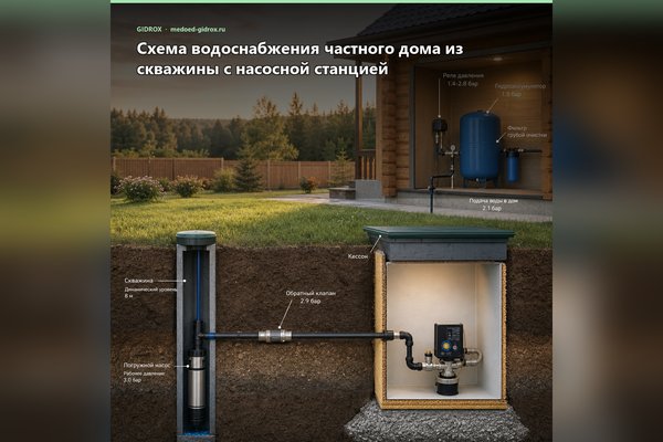 Схема водоснабжения частного дома из скважины с насосной станцией