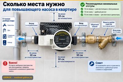 Сколько места нужно для повышающего насоса в квартире