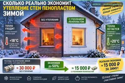 Сколько реально экономит утепление стен пенопластом зимой